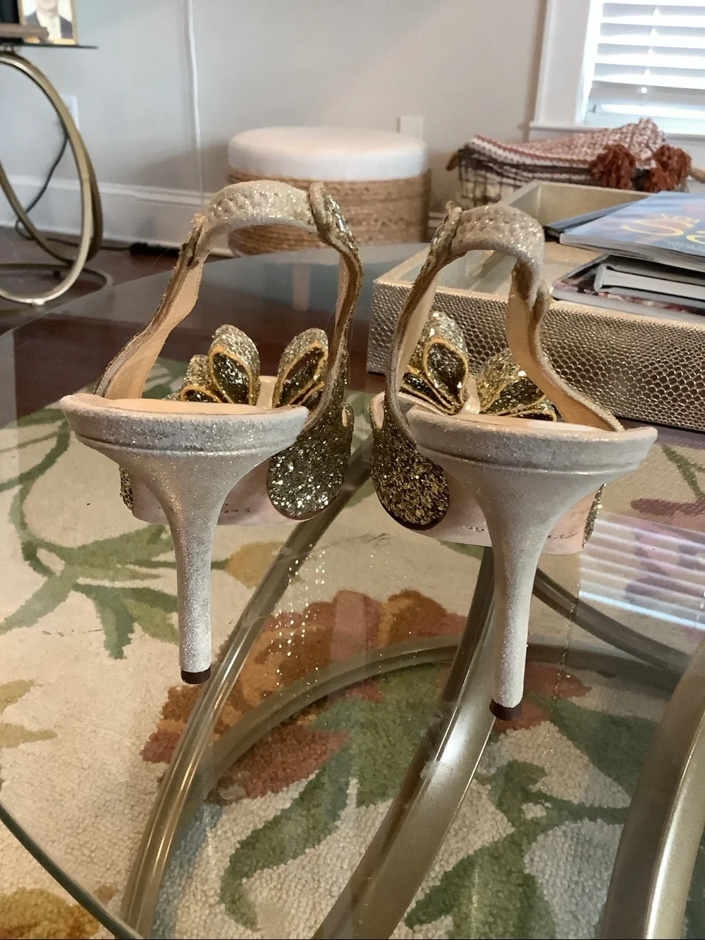 kate spade Charyl Sequin Slingback Peep-Toe Heel with Bow Accent Size 8